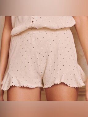 Sézane Norman Shorts, cotton mix, ecru and black polka dots, XS, NWT